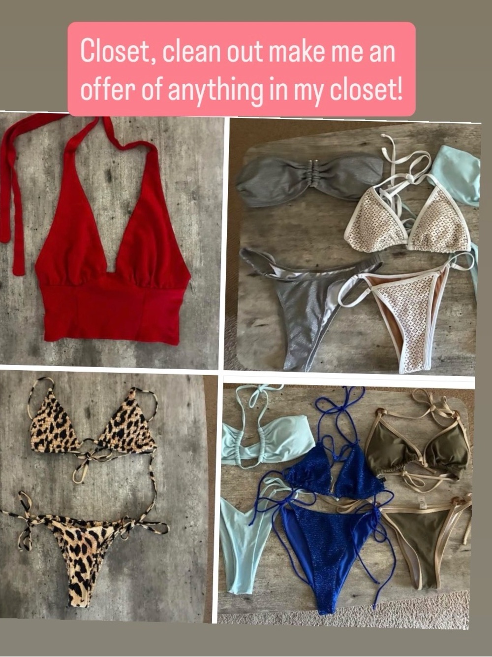 Mixed Bikinis & Red Halter Top Bundle - Red, Leopard, Blue, Silver, Beige